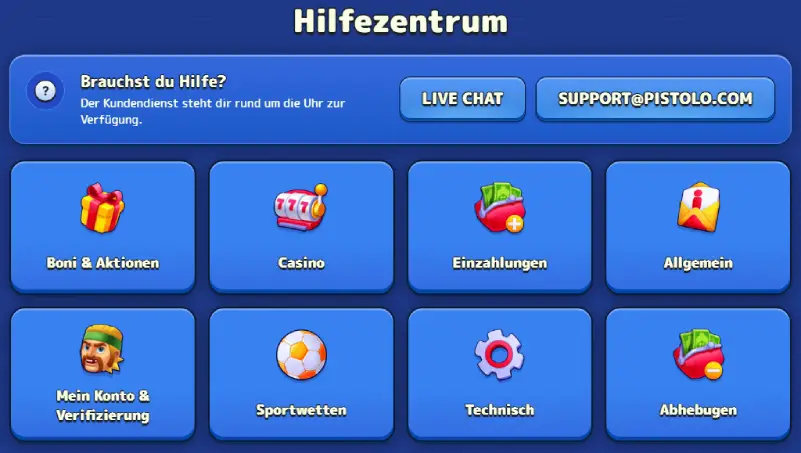 Kundensupport von Pistolo Casino